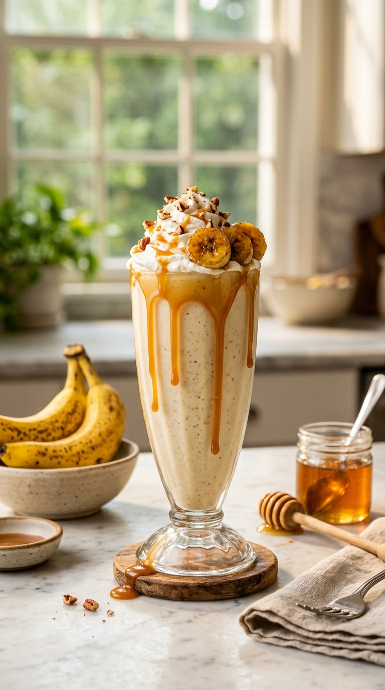 Finished banana milkshake ready to enjoy