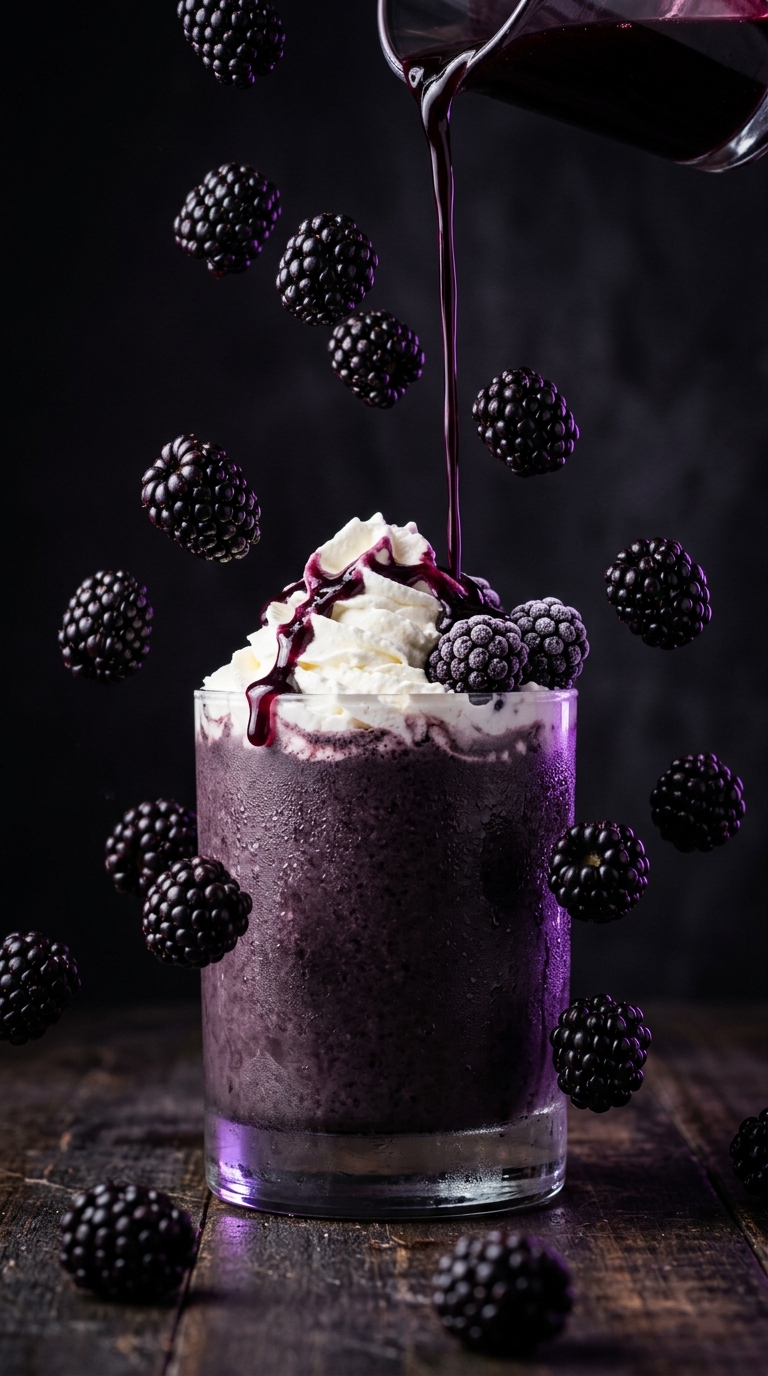 Finished blackberry milkshake ready to enjoy