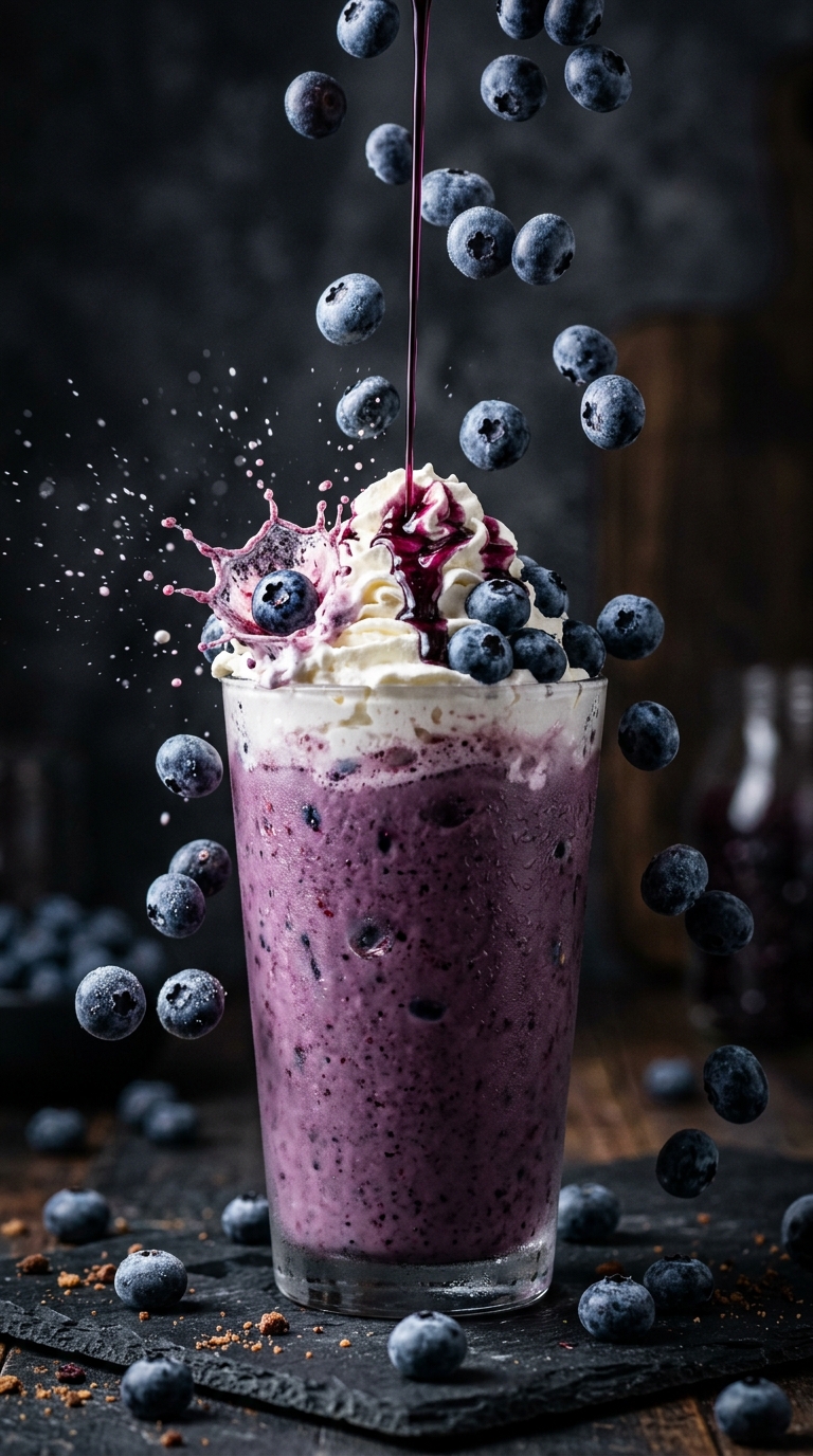 Finished blueberry milkshake ready to enjoy