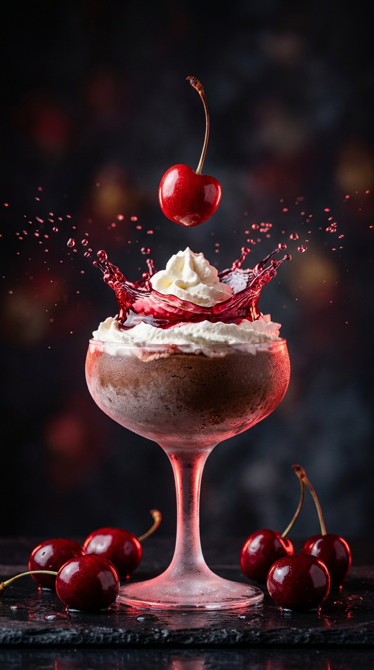 Finished cherry milkshake ready to enjoy