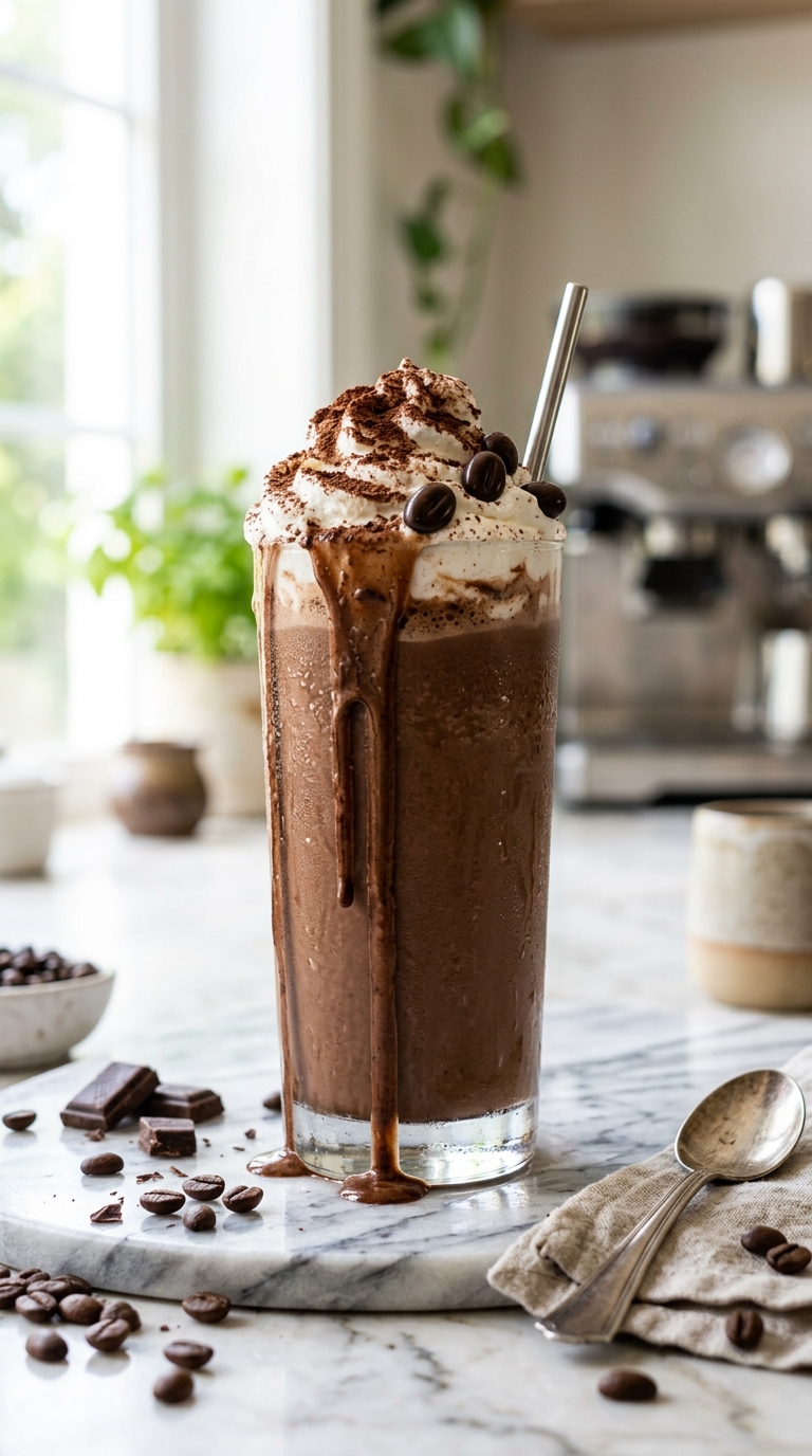 Finished mocha milkshake ready to enjoy