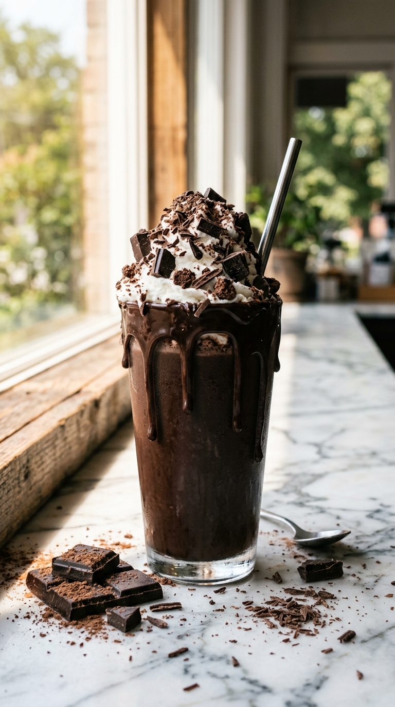 Finished chocolate milkshake ready to enjoy