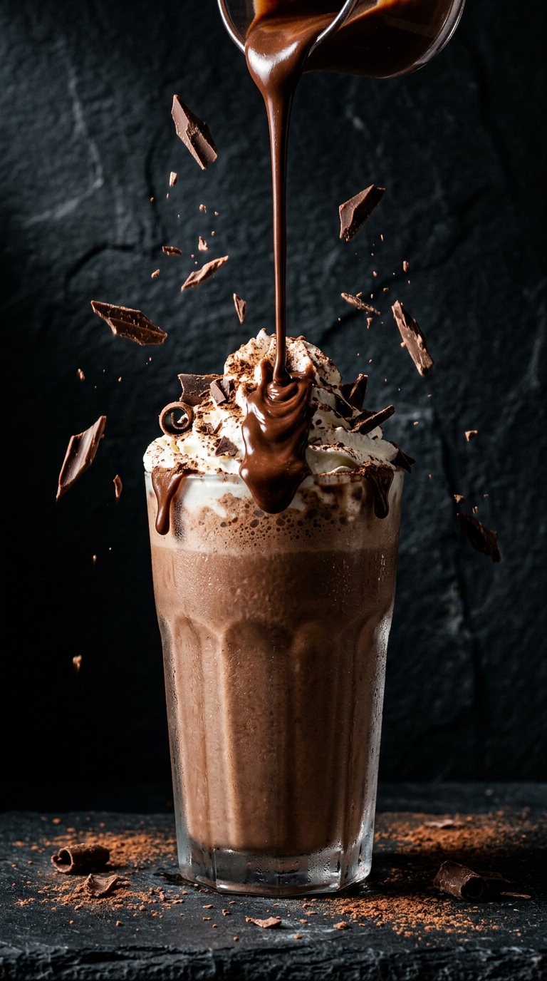 Finished double chocolate milkshake ready to enjoy