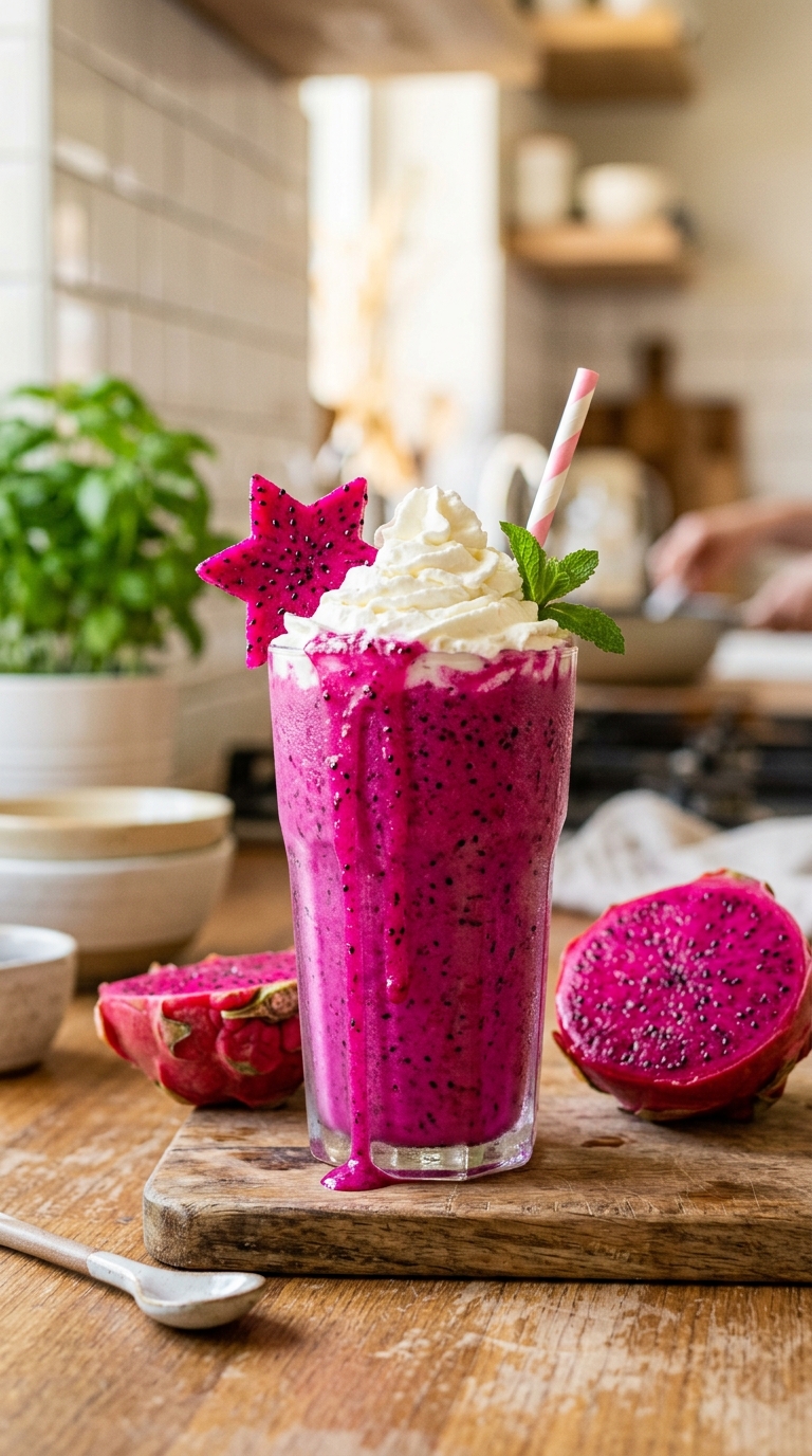 Finished dragon fruit milkshake ready to enjoy