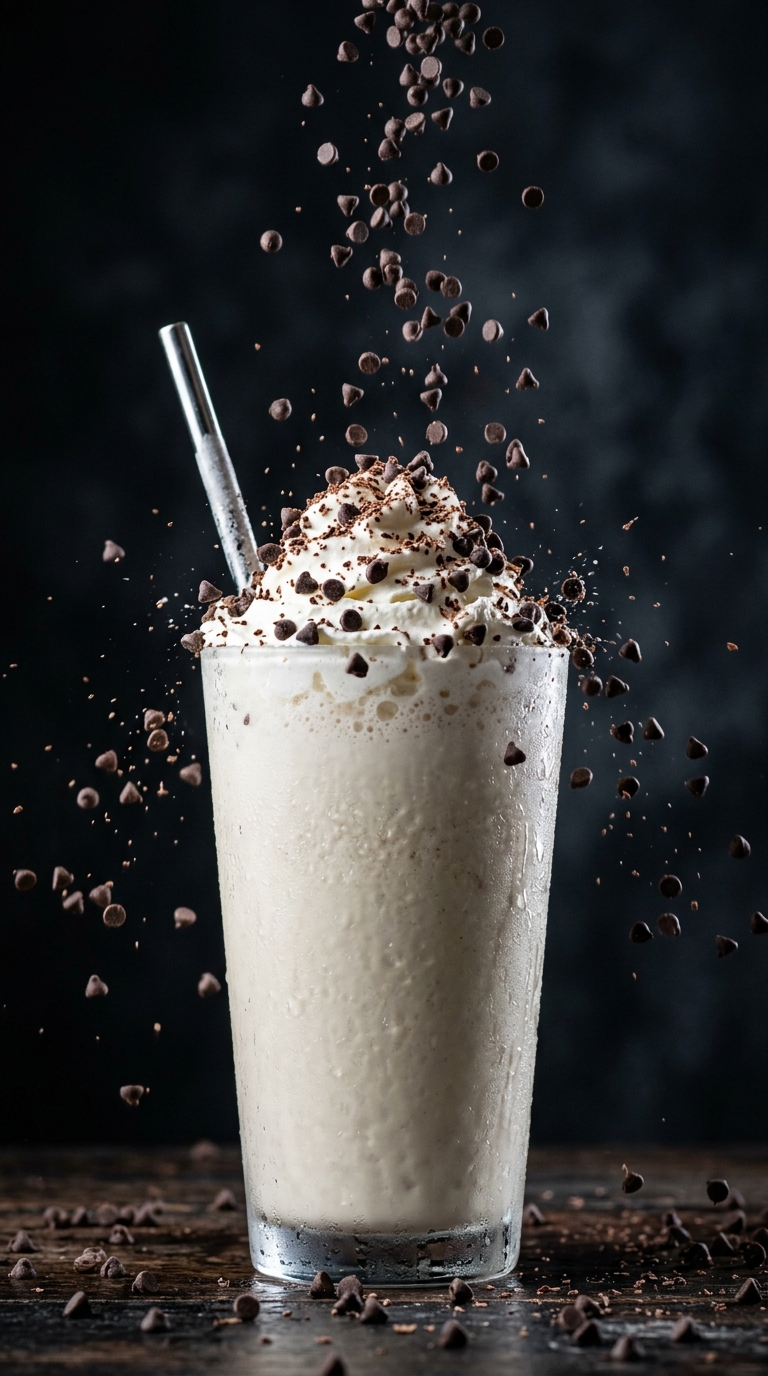 Finished chocolate chip milkshake ready to enjoy