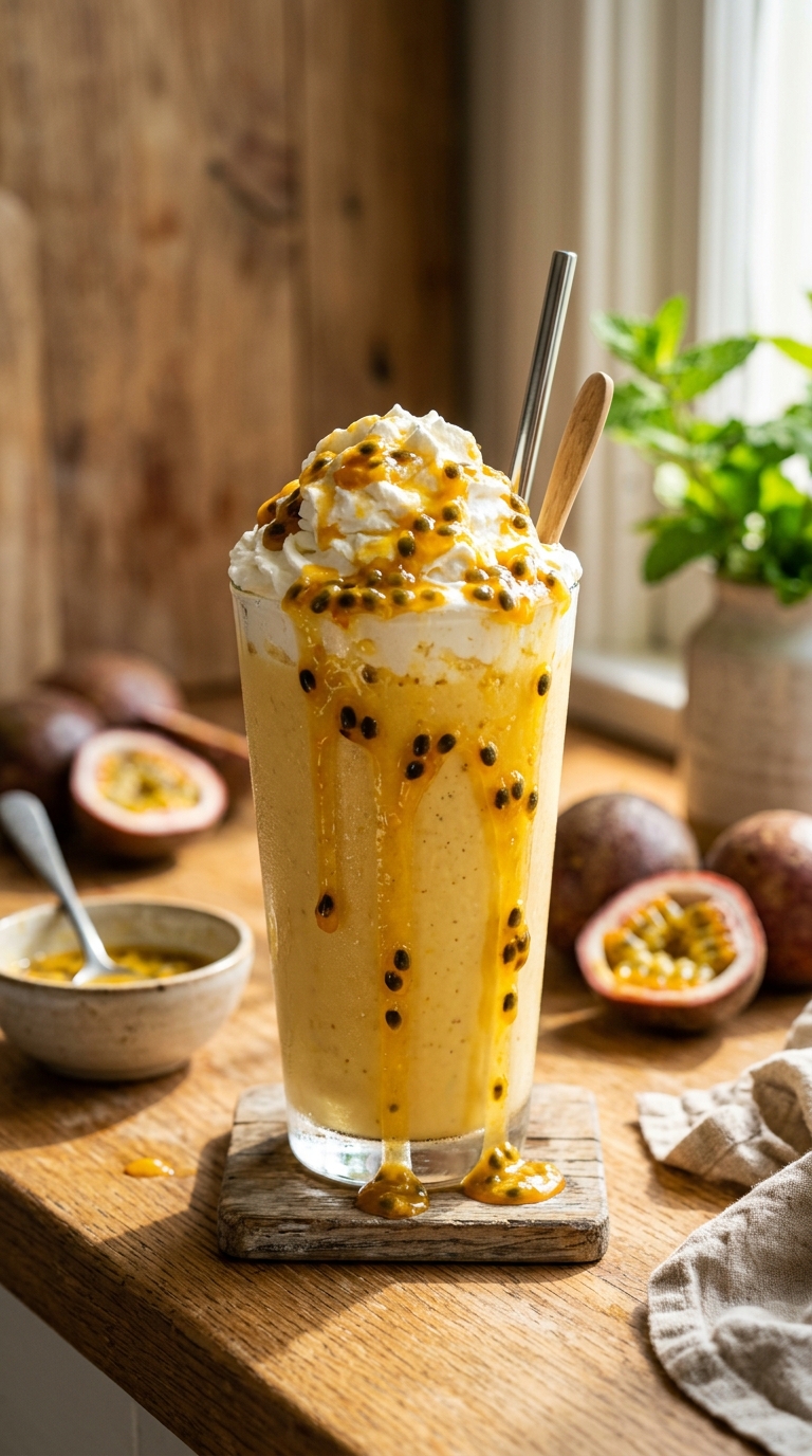 Finished passion fruit milkshake ready to enjoy
