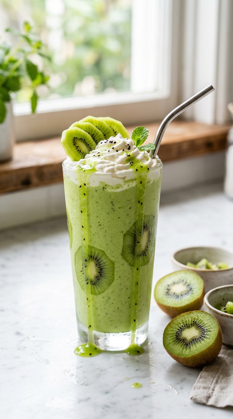 Finished kiwi milkshake ready to enjoy