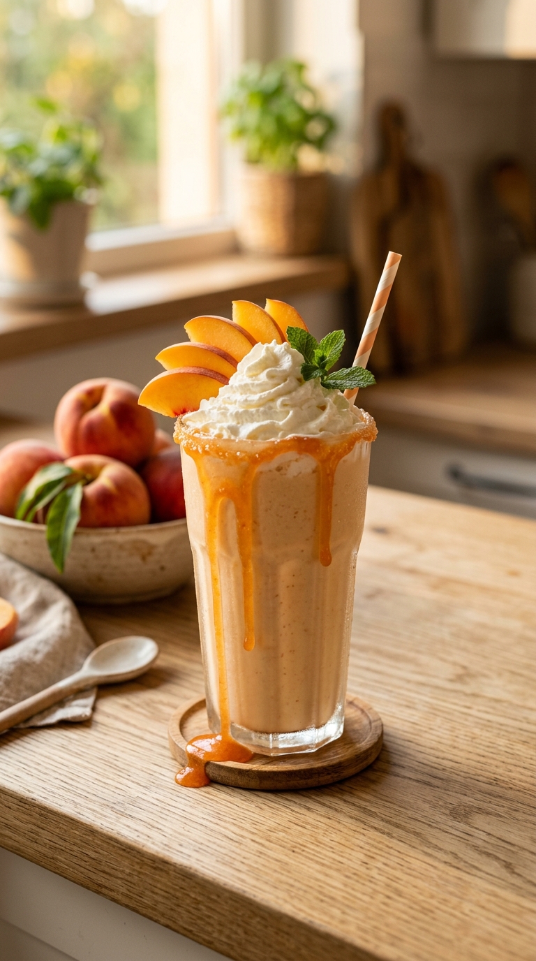 Finished peach milkshake ready to enjoy