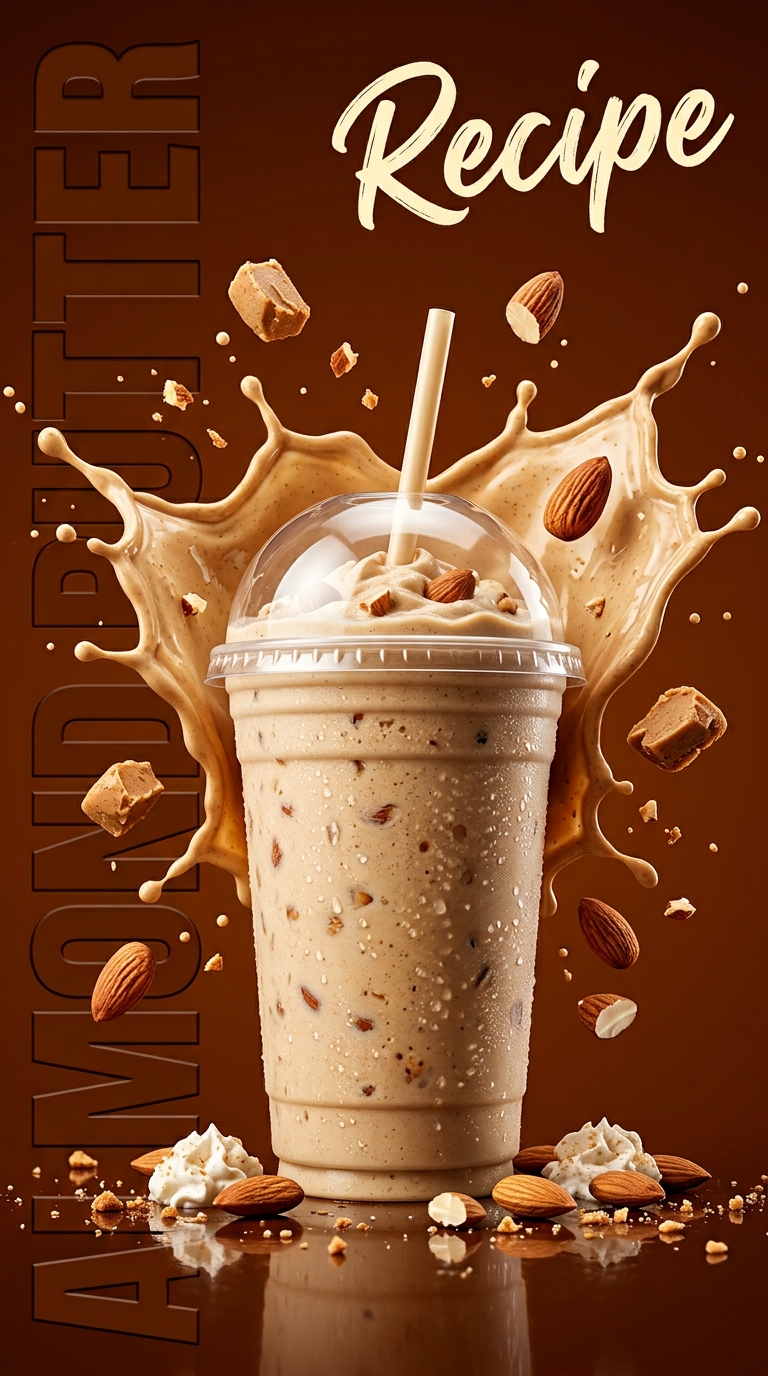 Creamy almond butter milkshake topped with whipped cream and an almond butter drizzle