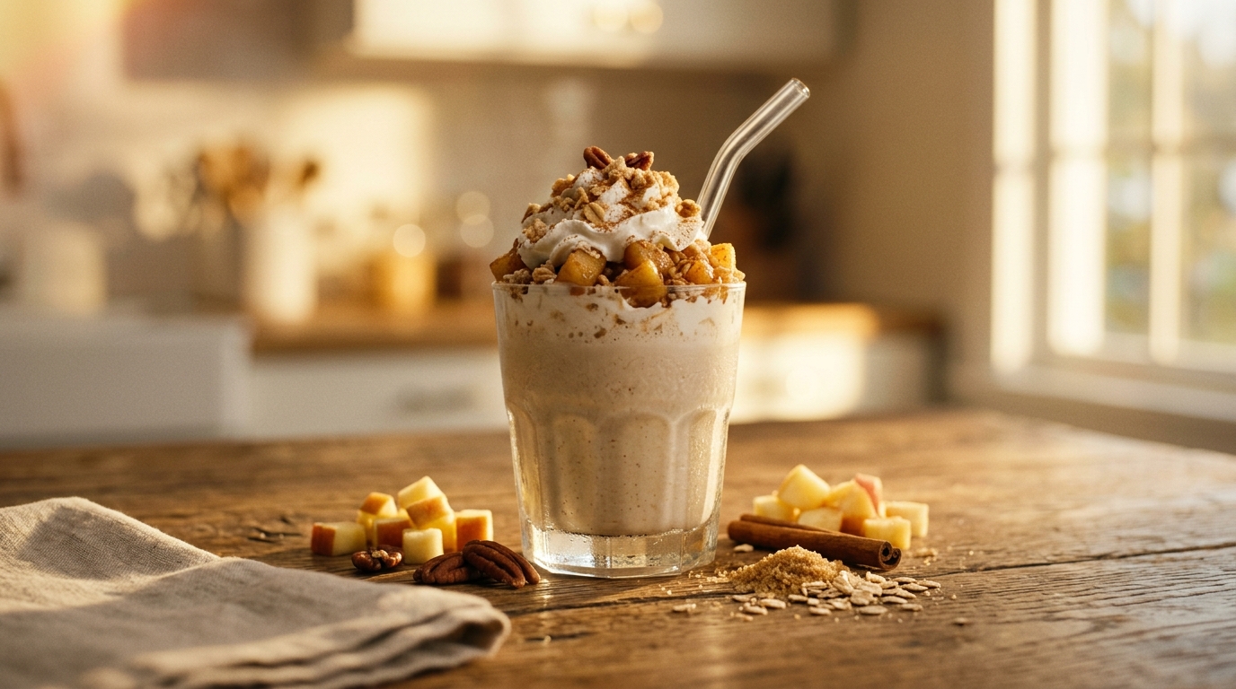 Finished apple crumble milkshake ready to enjoy