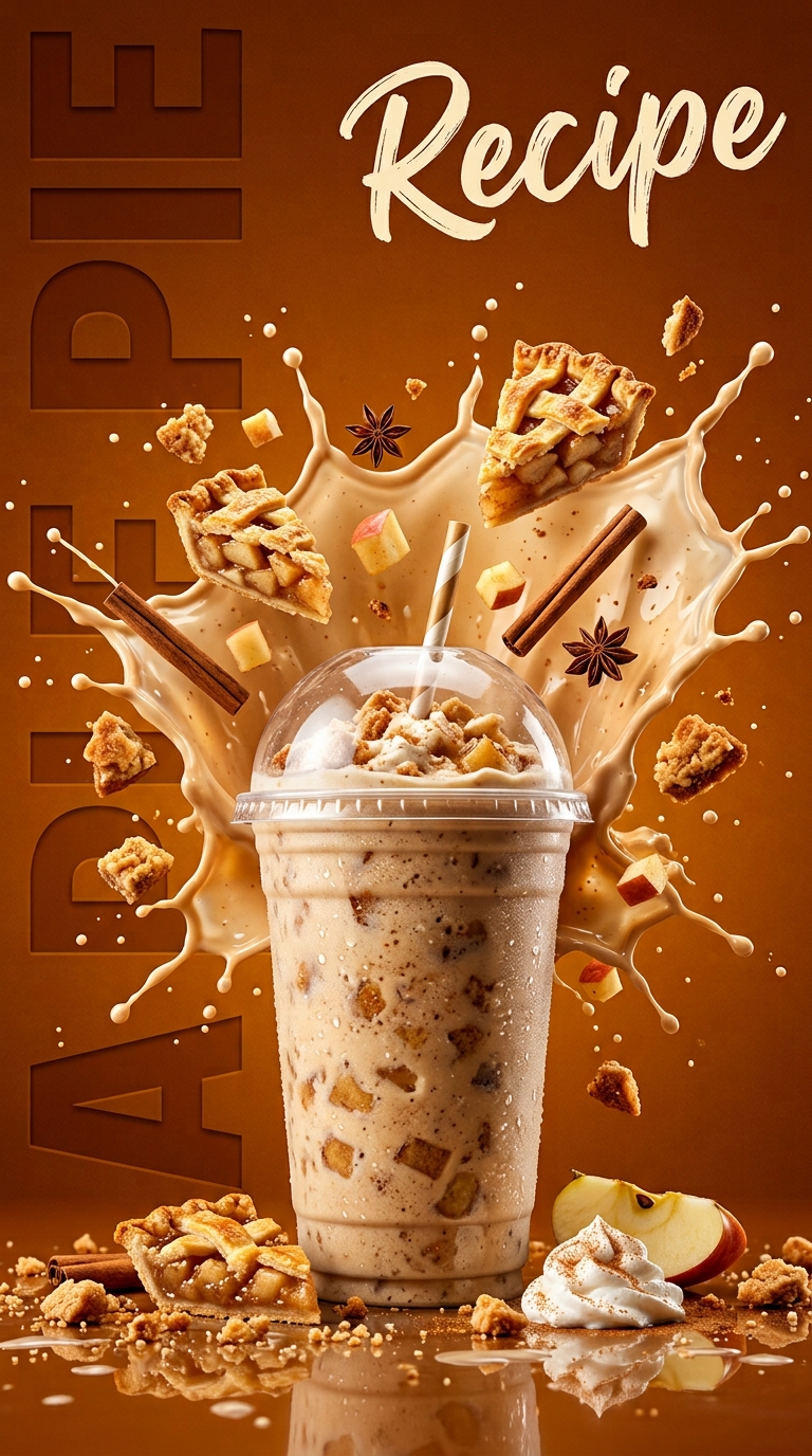 Creamy apple pie milkshake topped with whipped cream and cinnamon in a chilled glass