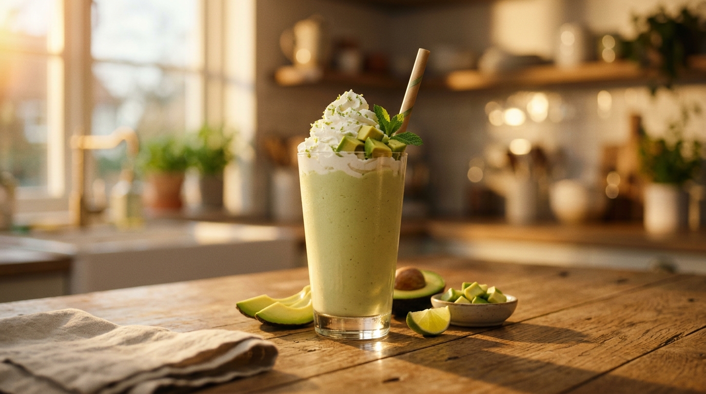 Finished avocado milkshake ready to enjoy