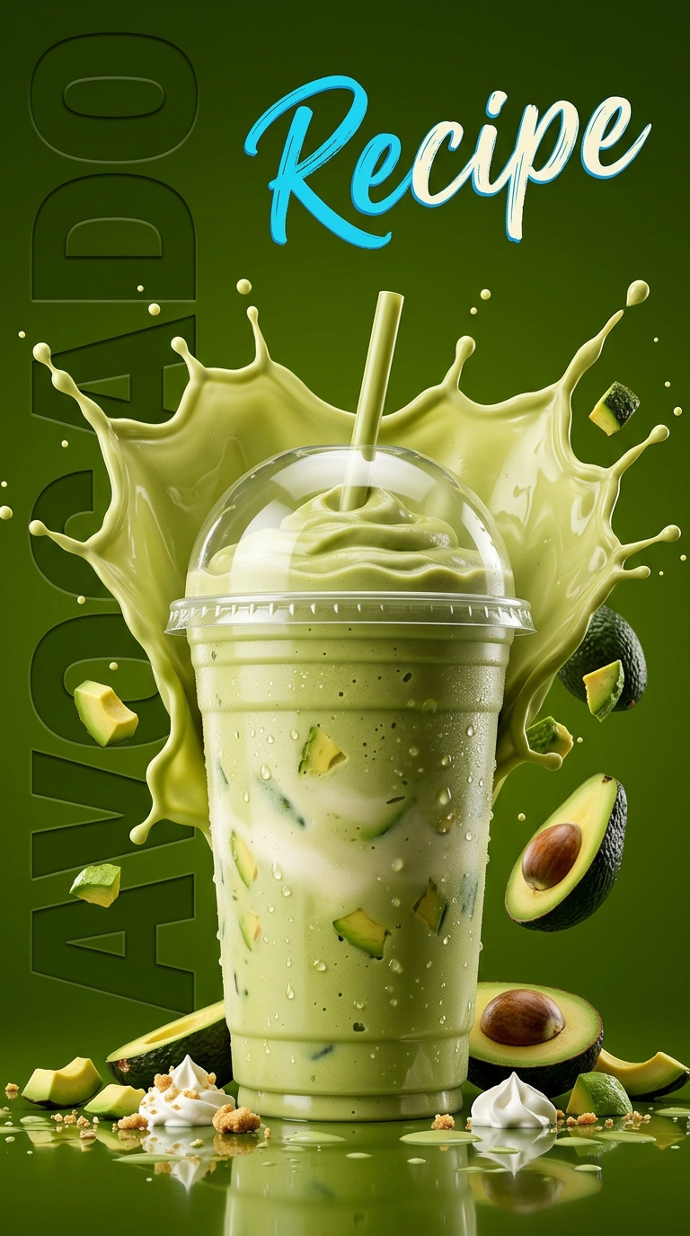 Creamy green avocado milkshake topped with whipped cream and chocolate drizzle in a chilled glass