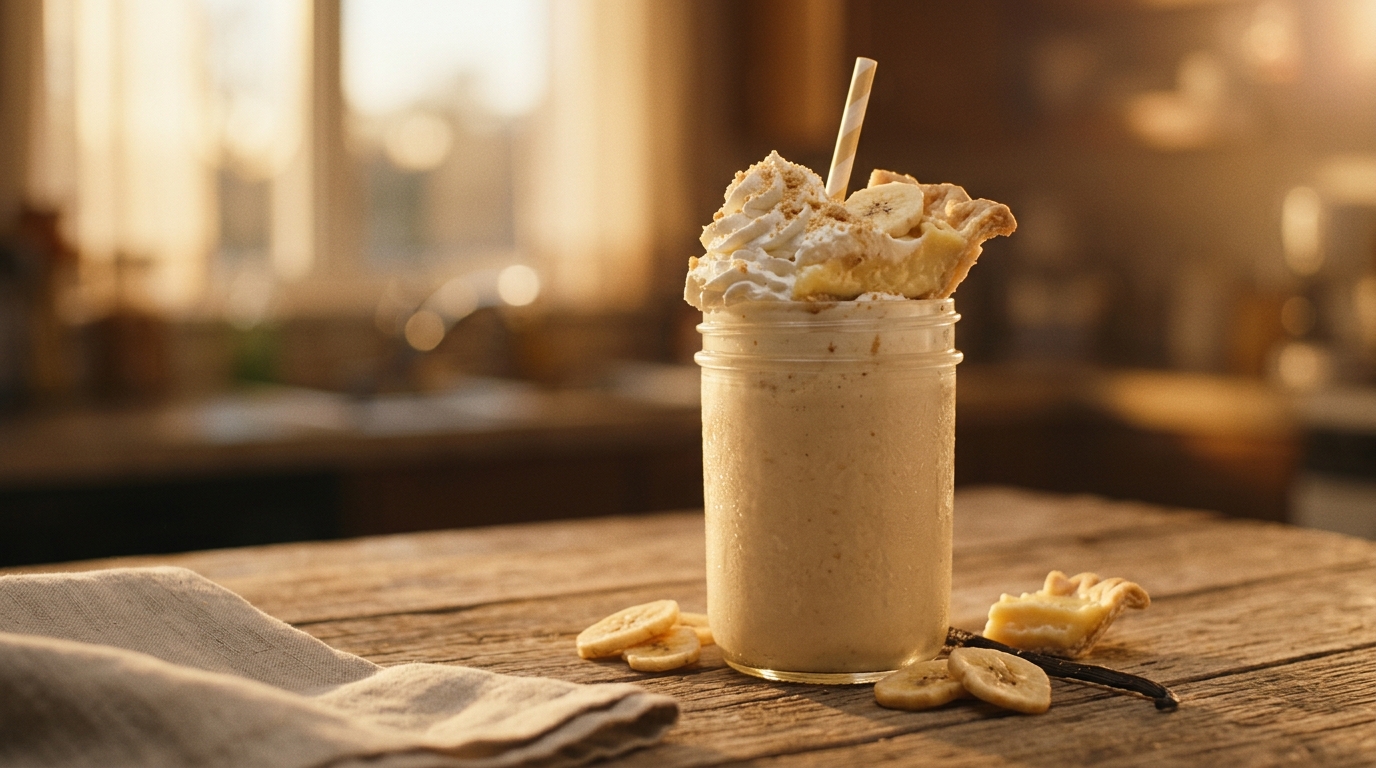 Finished banana cream pie milkshake ready to enjoy