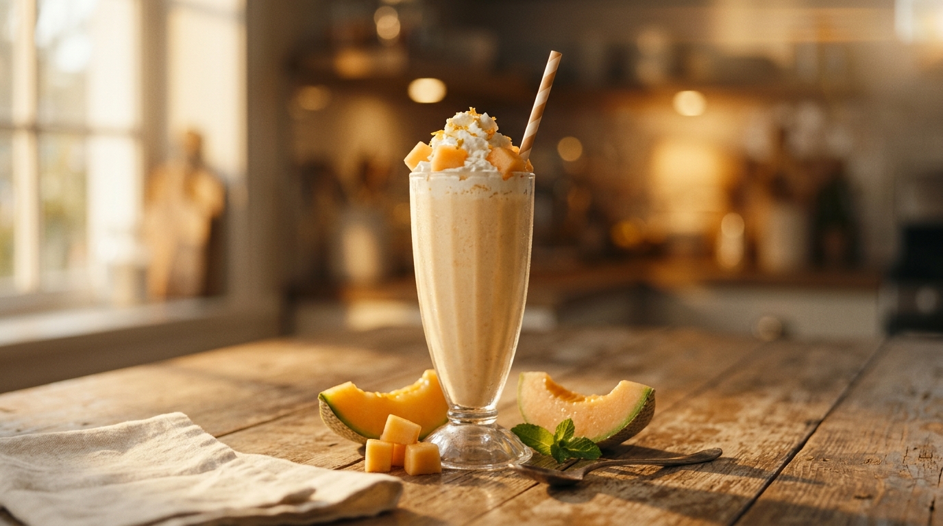 Finished cantaloupe milkshake ready to enjoy