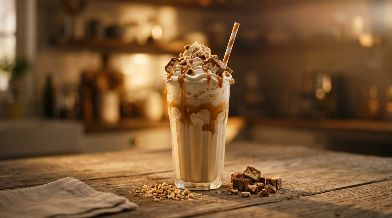 Finished caramel nougat milkshake ready to enjoy