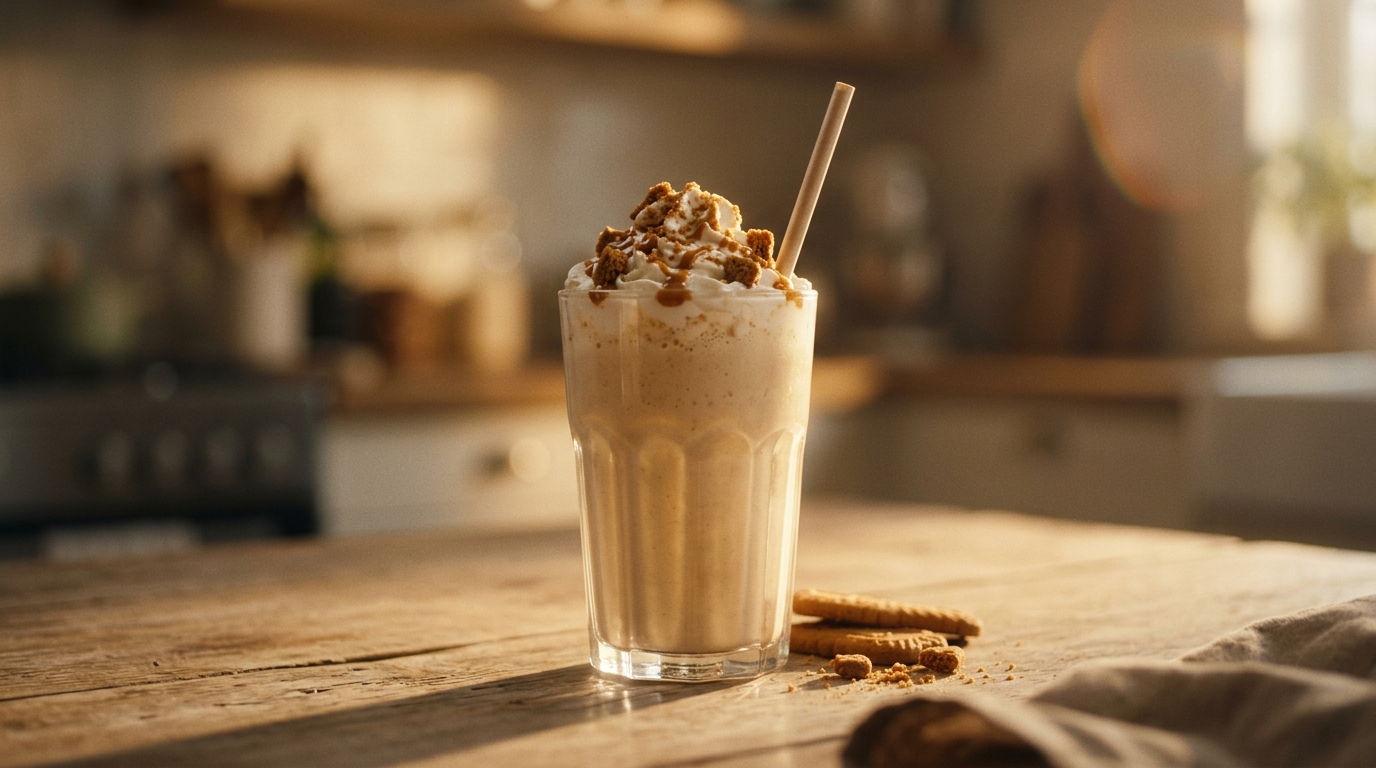 Finished caramelized biscuit milkshake ready to enjoy