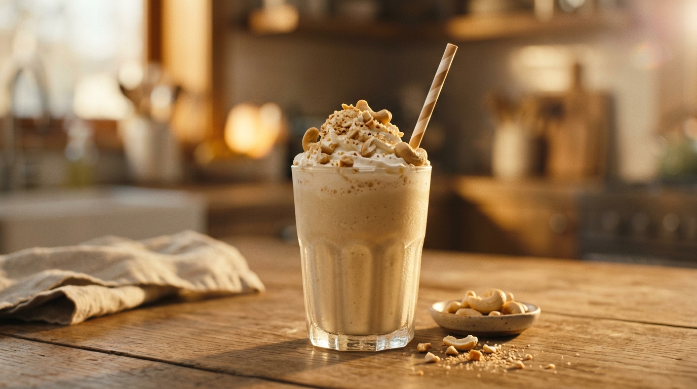 Finished cashew milkshake ready to enjoy