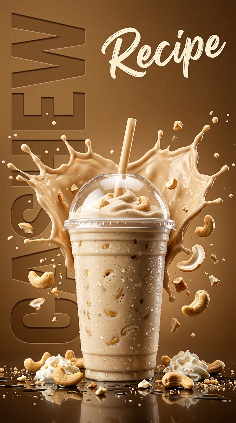 Creamy cashew milkshake topped with whipped cream and chopped cashews