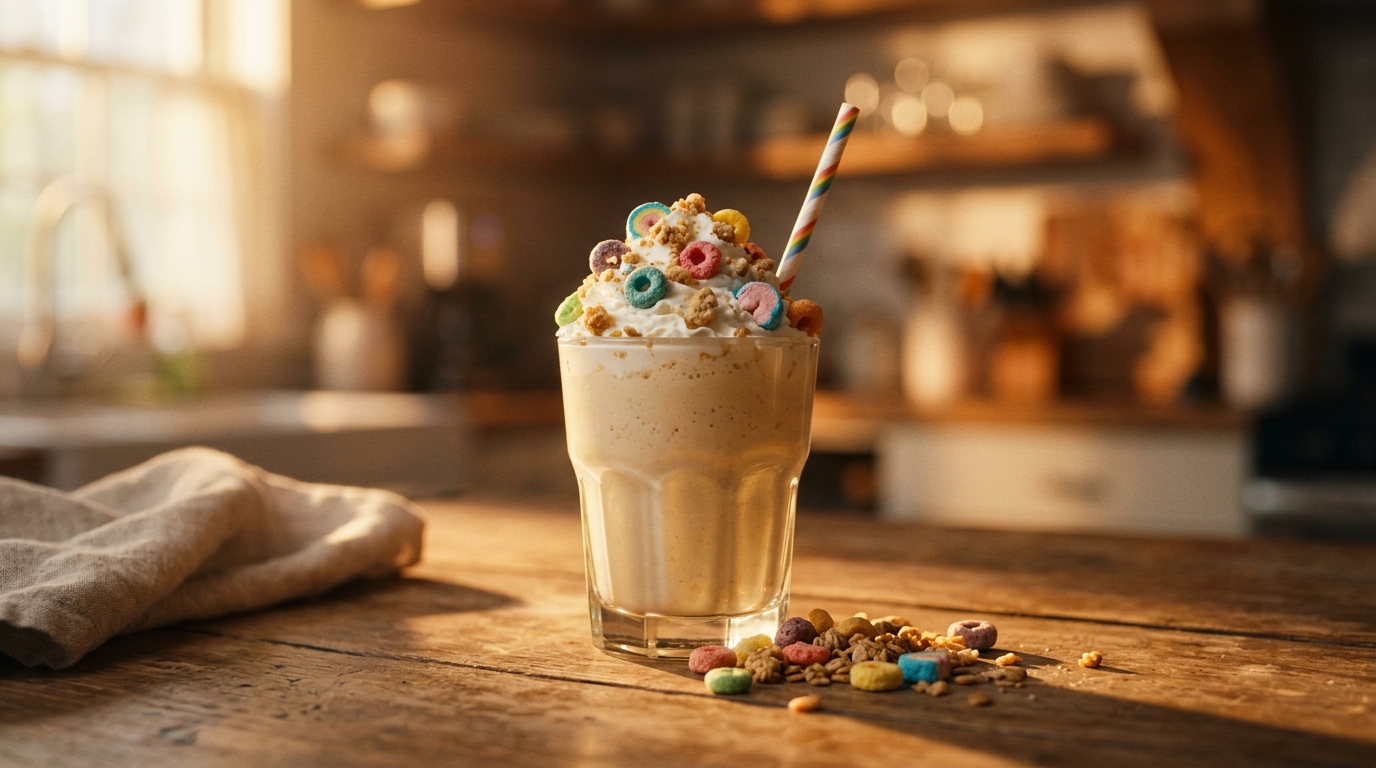 Finished cereal milkshake ready to enjoy