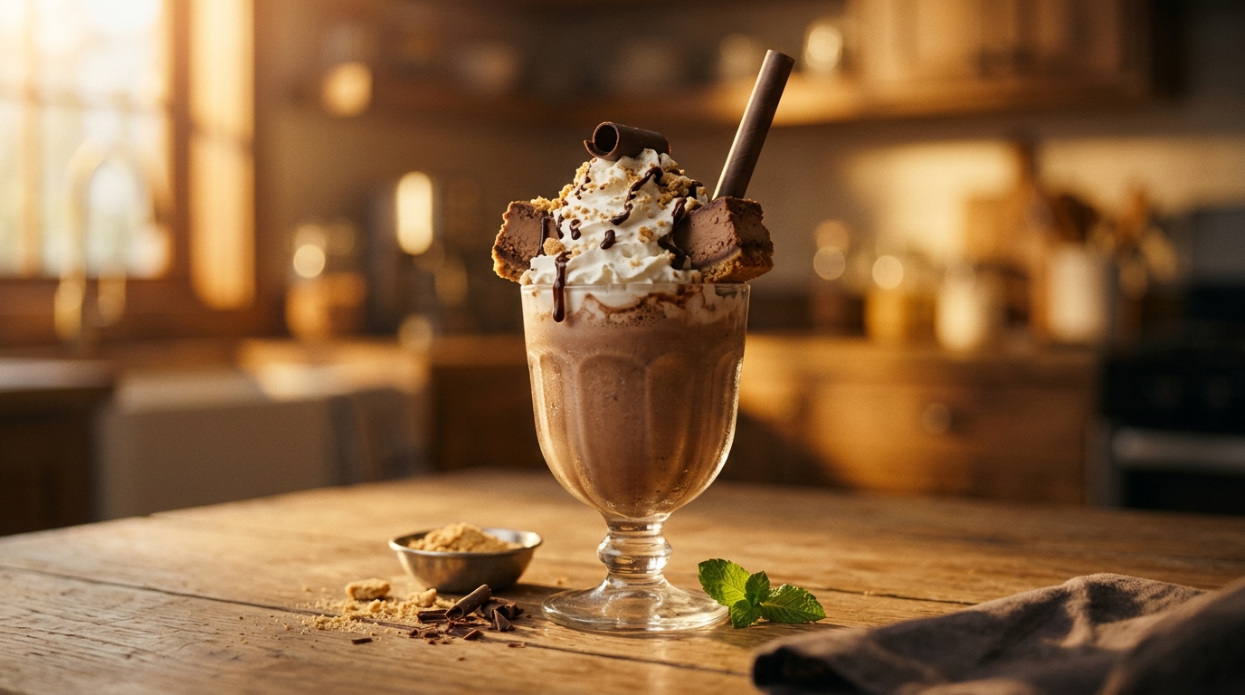 Finished chocolate cheesecake milkshake ready to enjoy
