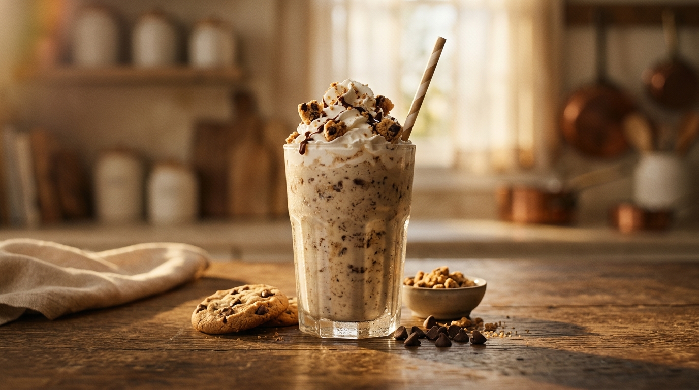 Finished chocolate chip cookie milkshake ready to enjoy