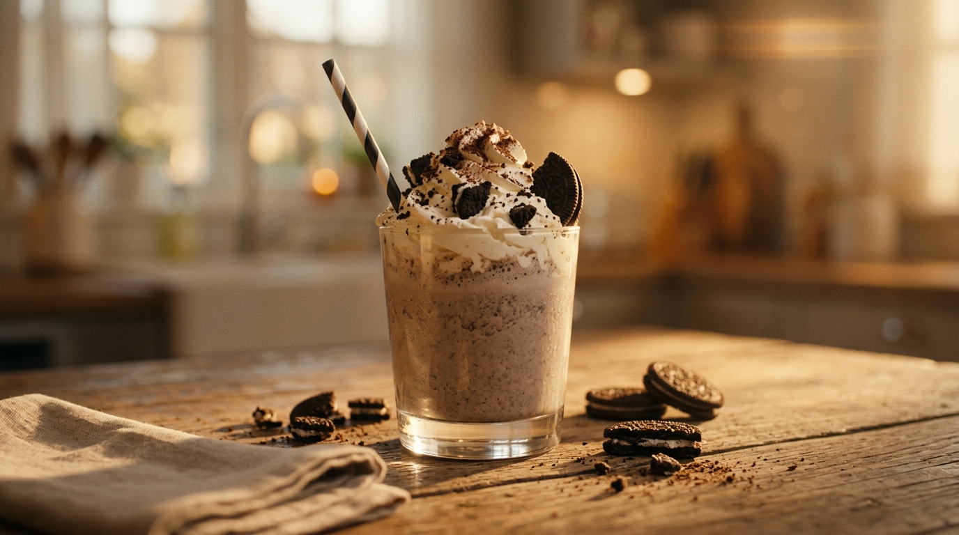 Finished chocolate cookies and cream milkshake ready to enjoy
