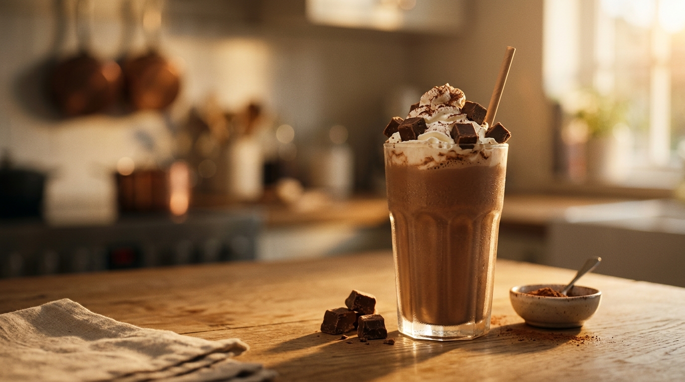 Finished chocolate fudge milkshake ready to enjoy