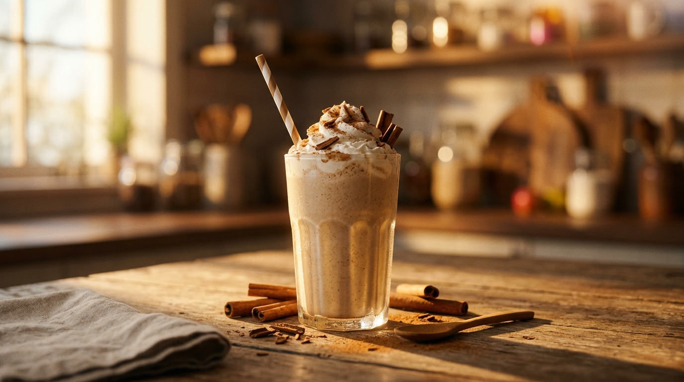 Finished cinnamon milkshake ready to enjoy