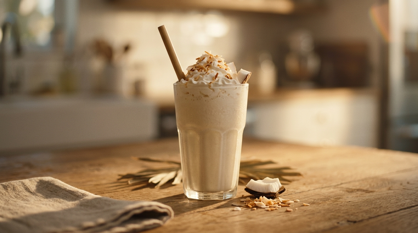 Finished coconut milkshake ready to enjoy