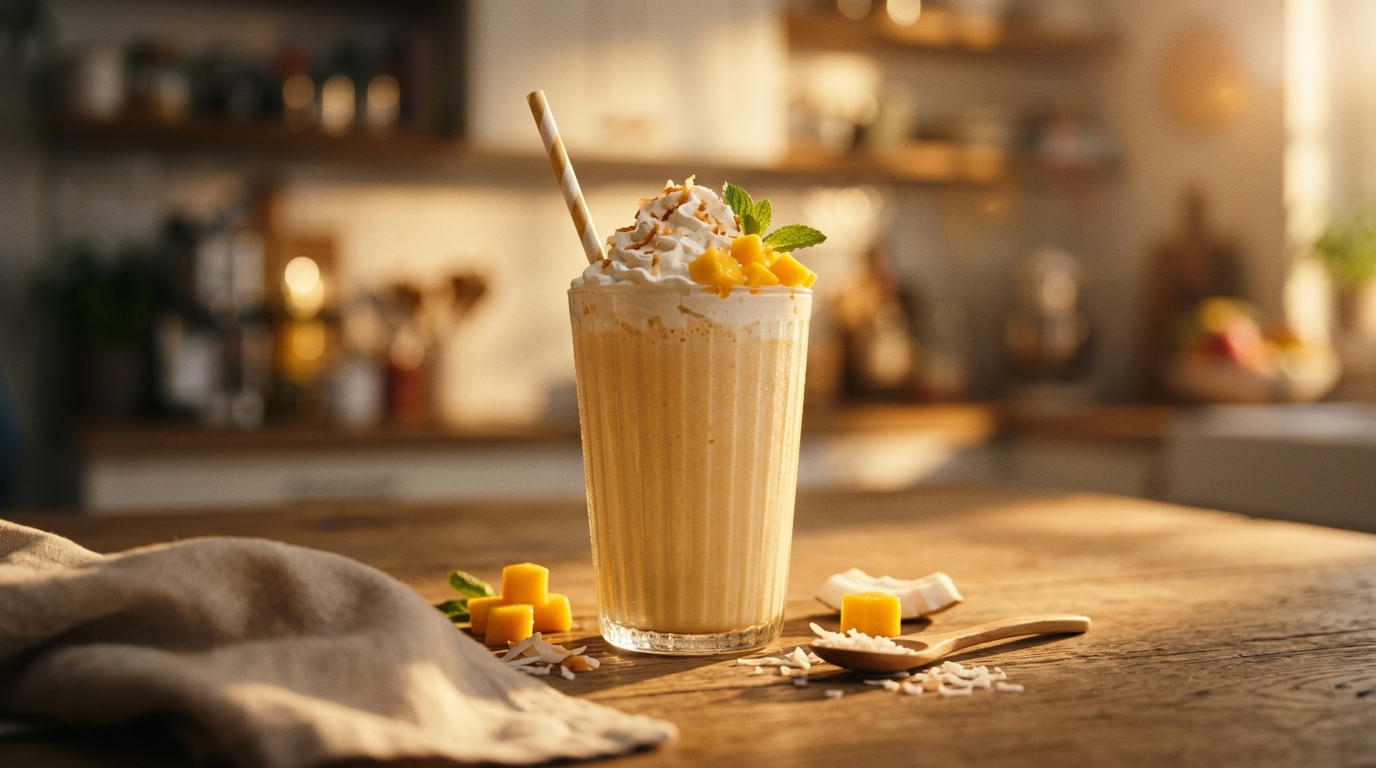 Finished coconut mango milkshake ready to enjoy