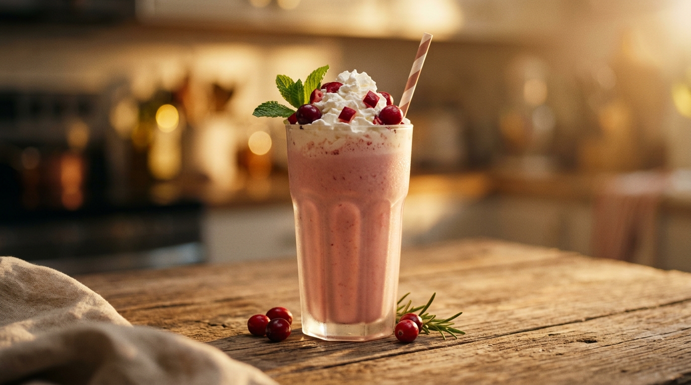 Finished cranberry milkshake ready to enjoy