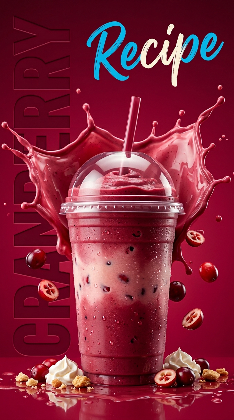 Creamy rosy cranberry milkshake topped with whipped cream and cranberries
