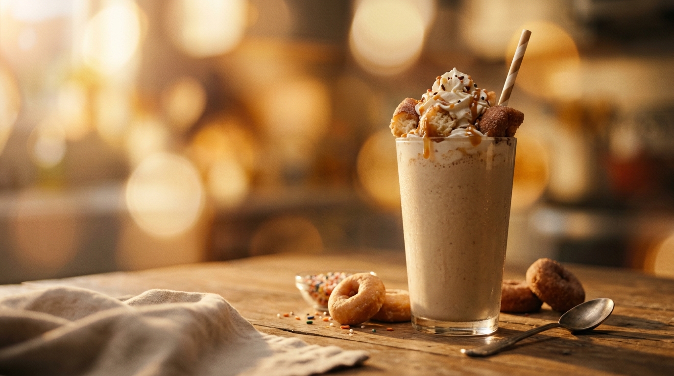 Finished donut milkshake ready to enjoy