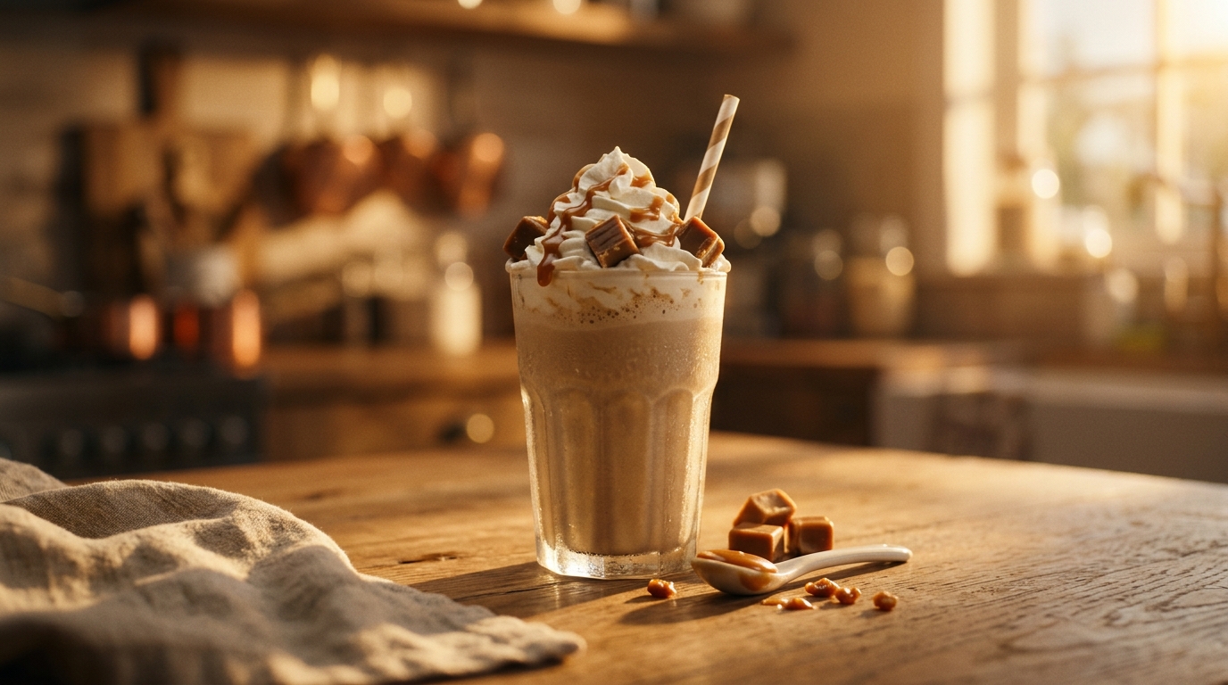 Finished dulce de leche milkshake ready to enjoy