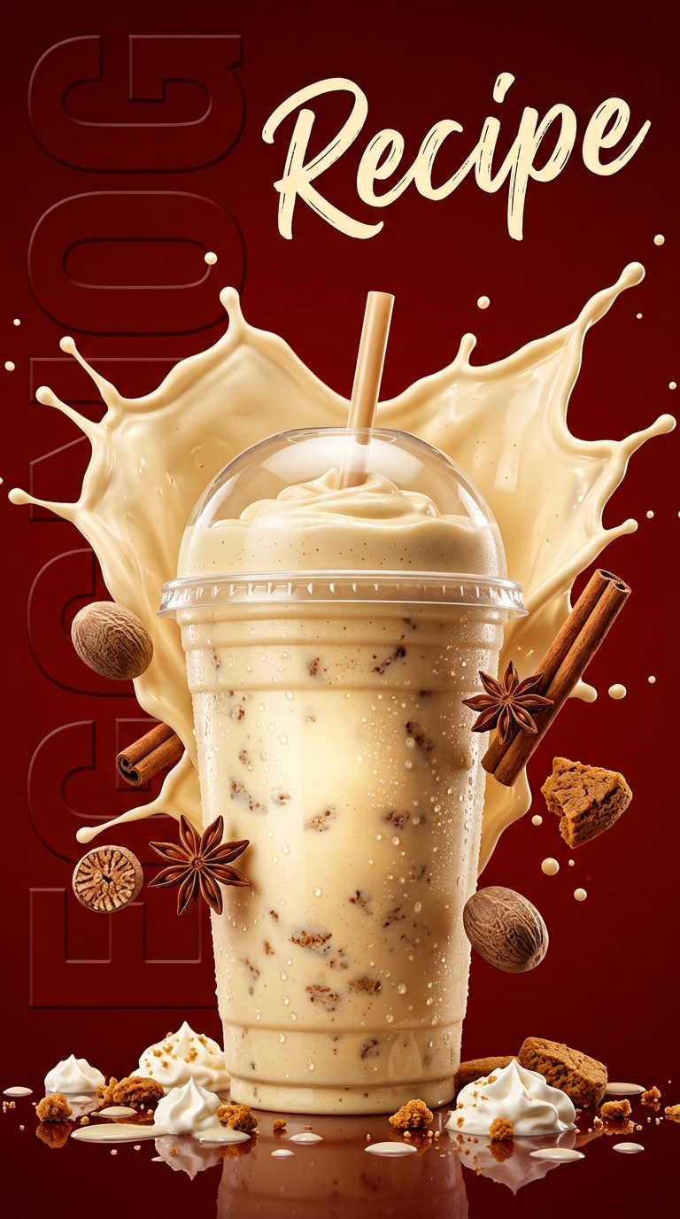Creamy eggnog milkshake topped with whipped cream and grated nutmeg