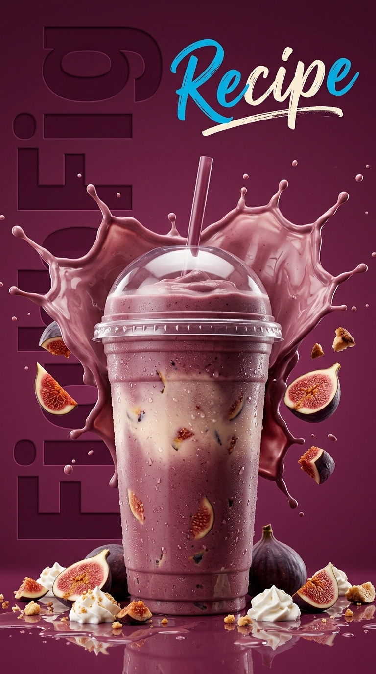 Creamy fig milkshake topped with whipped cream and a fig half in a chilled glass