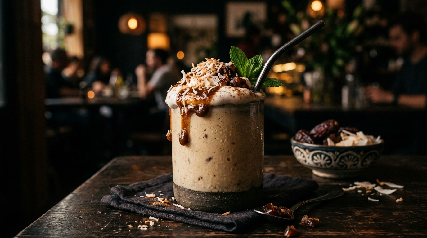 Finished vegan coconut date shake served