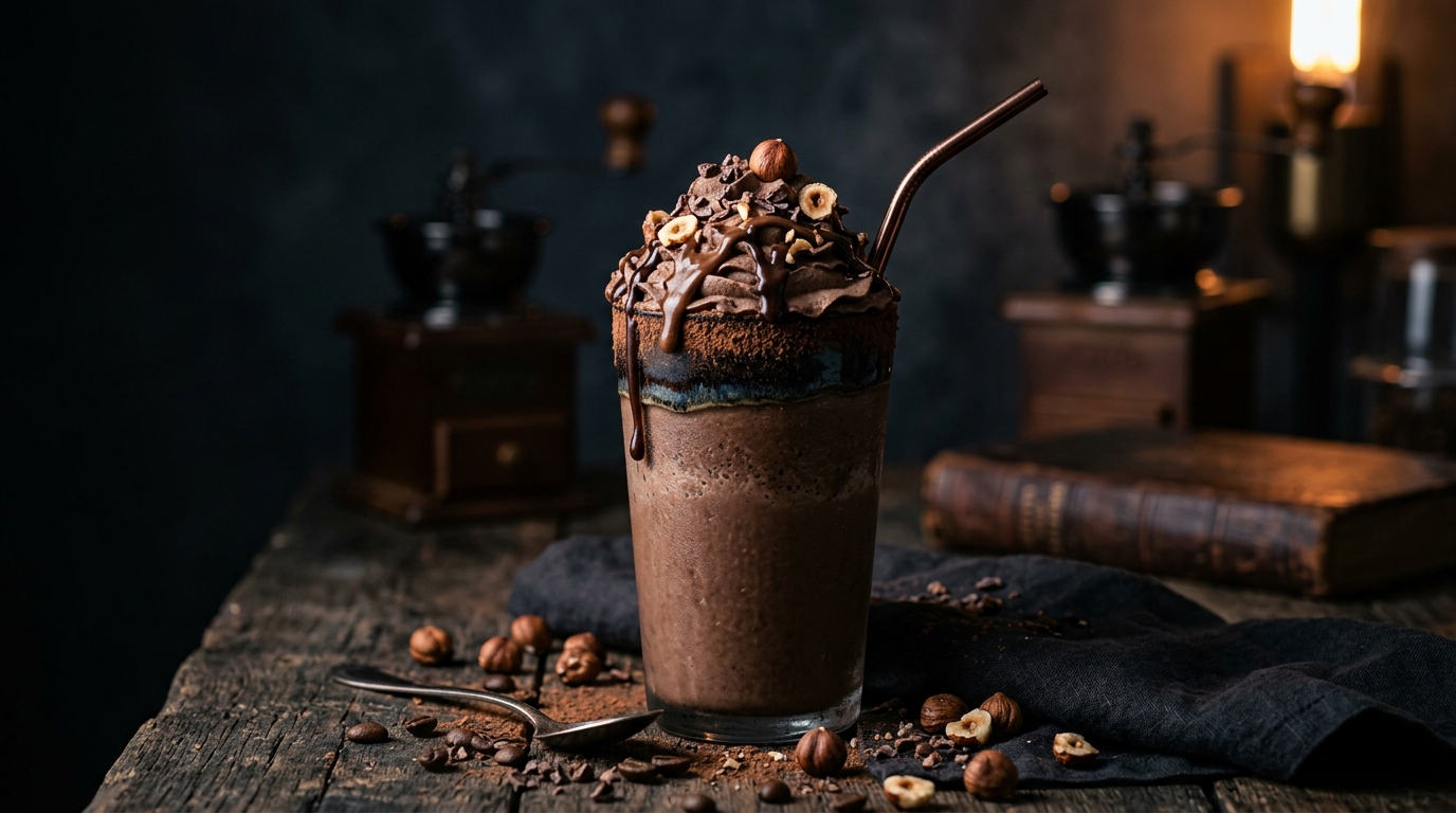 Finished hazelnut mocha protein milkshake served