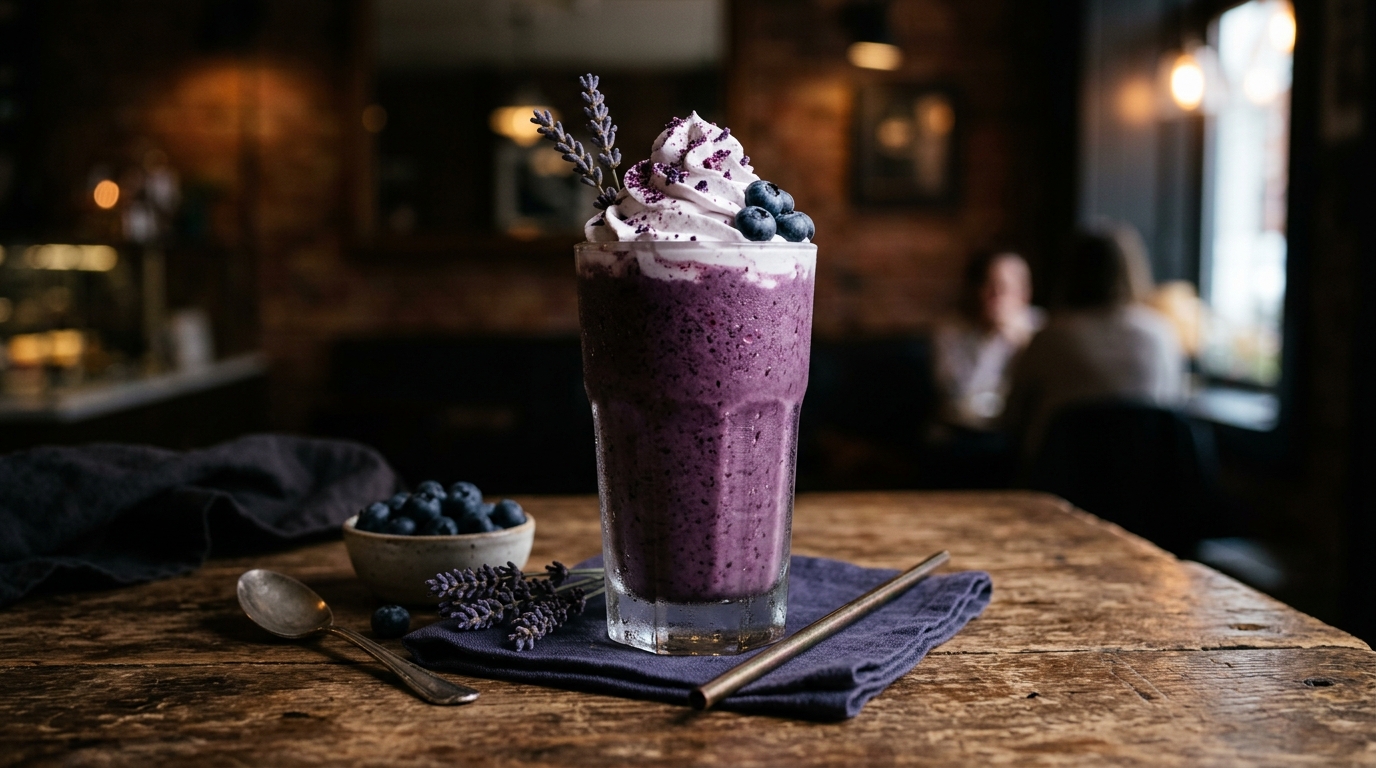 Finished blueberry lavender milkshake served