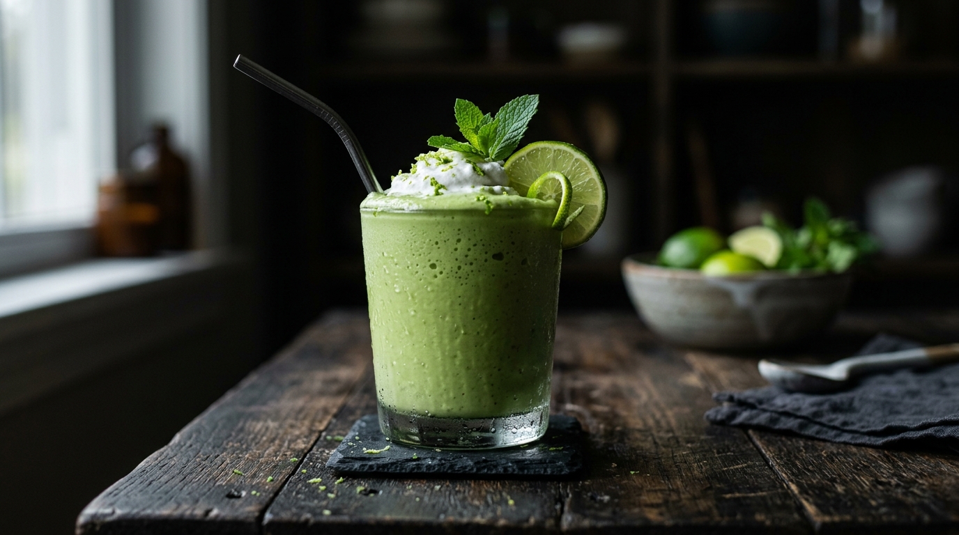 Finished avocado lime vegan milkshake served