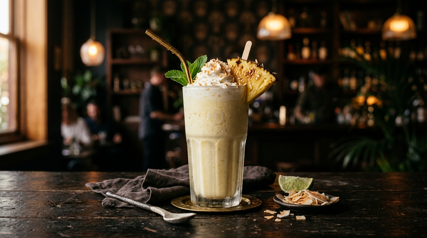 Finished refreshing pineapple coconut milkshake served
