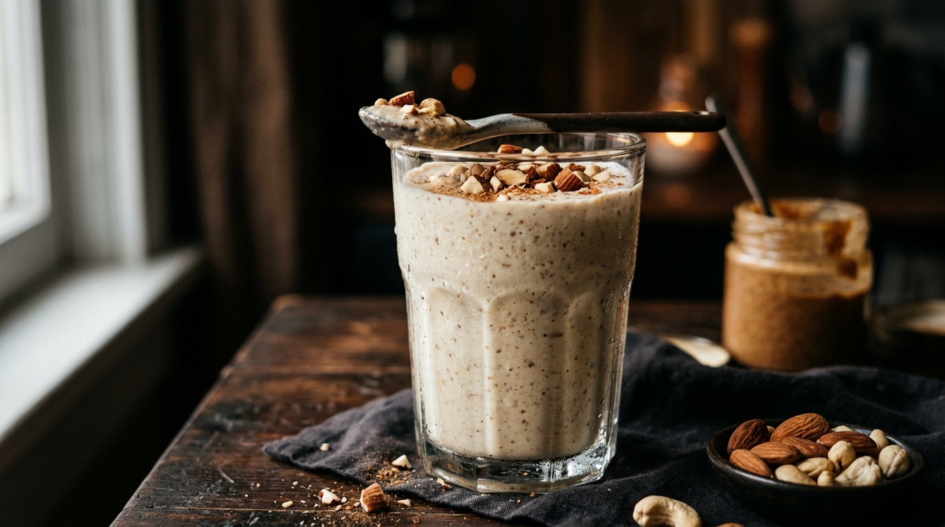 Finished creamy cashew almond protein shake served