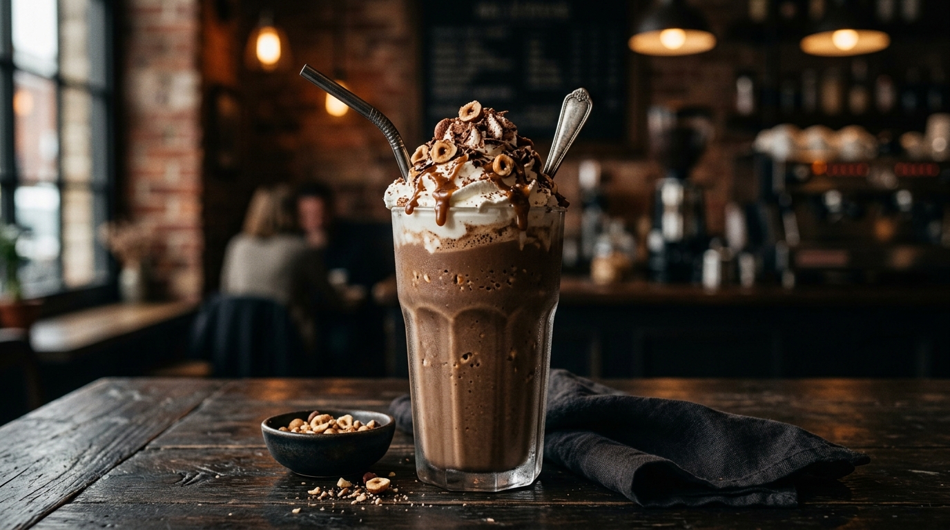 Finished rich hazelnut coffee milkshake served