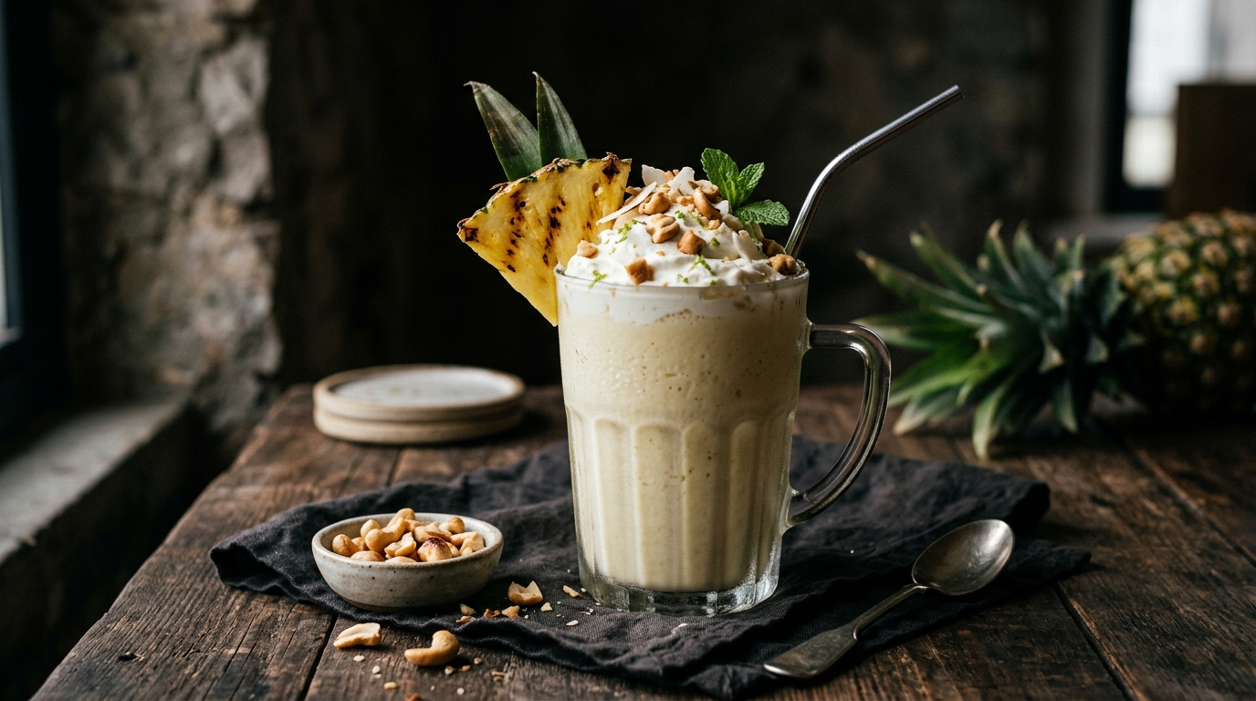Finished refreshing pineapple cashew milkshake served