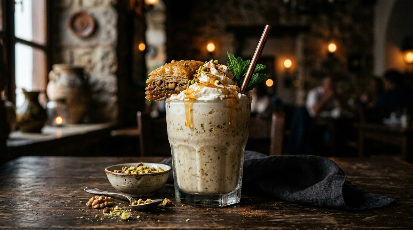Finished greek baklava milkshake served