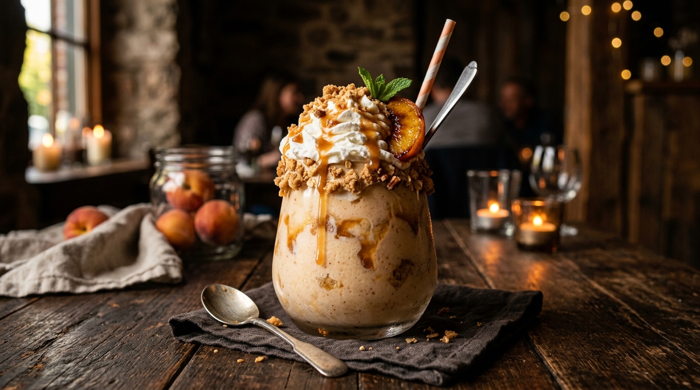 Finished summer peach cobbler milkshake served