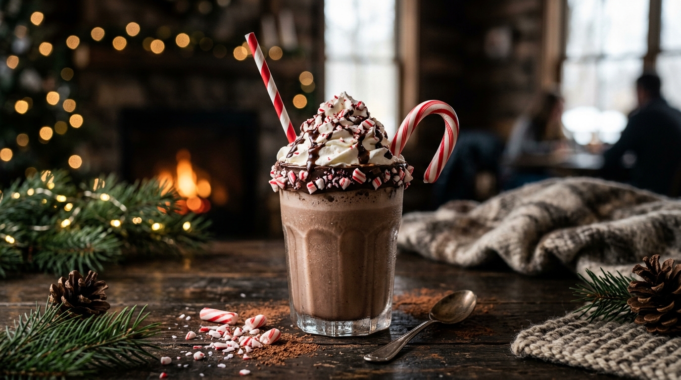 Finished winter peppermint mocha milkshake served