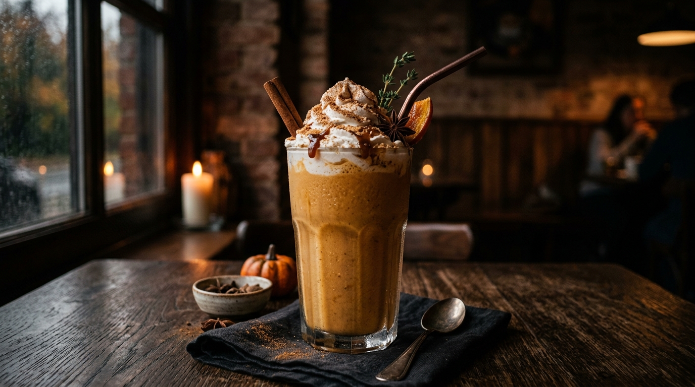 Finished pumpkin spice milkshake served