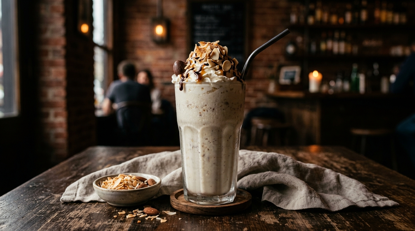 Finished toasted coconut almond milkshake served